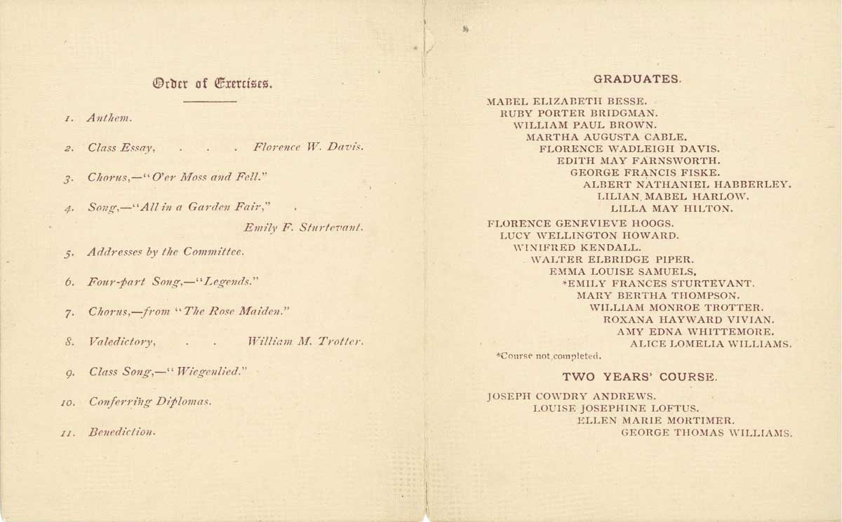 Image for graduation exercises, 1890, hyde park high school records, collection 0420 072, boston city archives