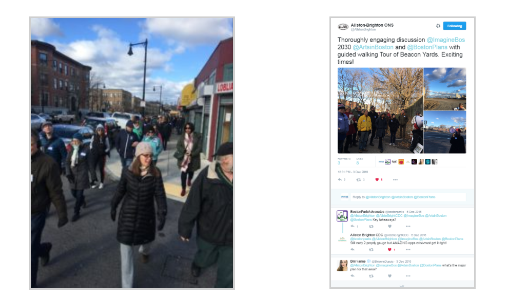 Image for city officials walk with residents towards moakley park, explaining the importance of completing the emerald necklace 