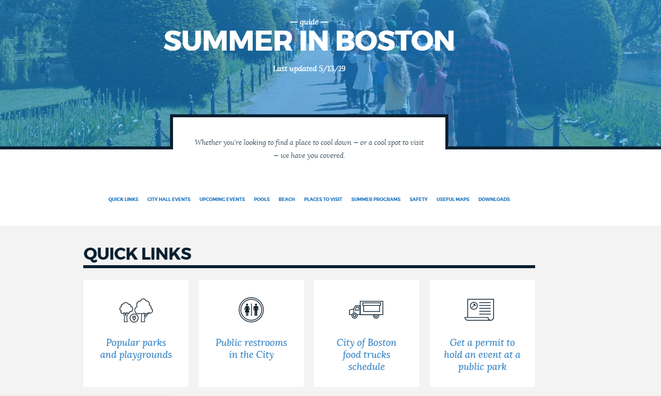 Image for a screenshot of the summer in boston guide page 