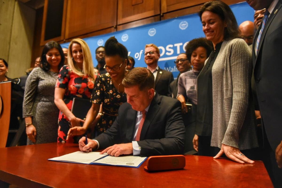 Mayor Walsh signing the new marijuana industry ordinance