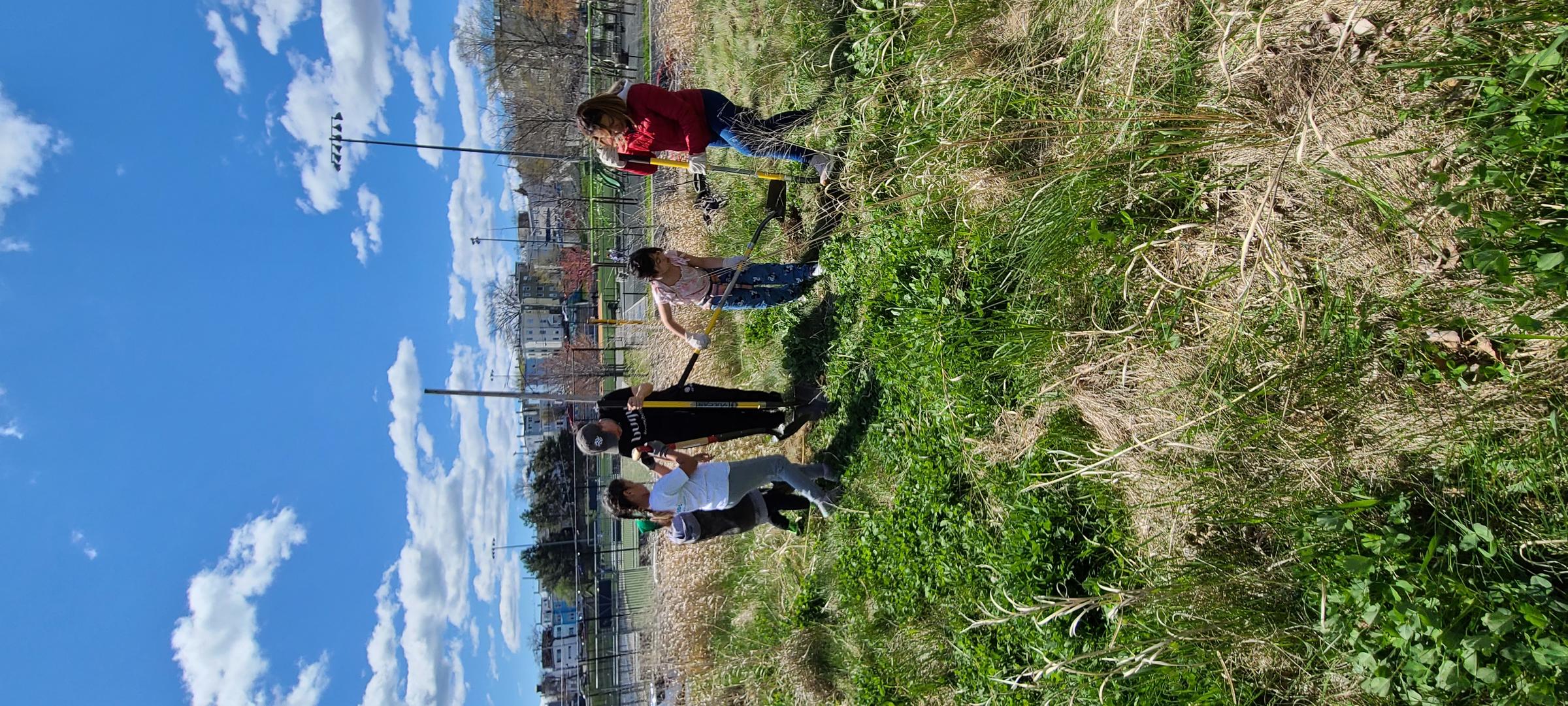 Group planting a tree at Condor Street Urban Wild