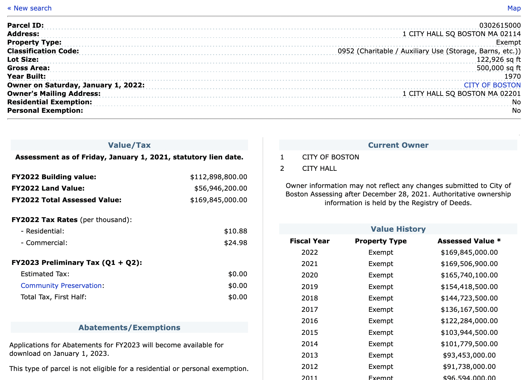 Property details screenshot from Assessing Online