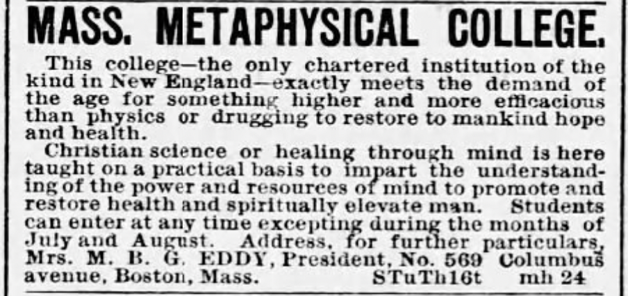 Mass Metaphysical College advertisement