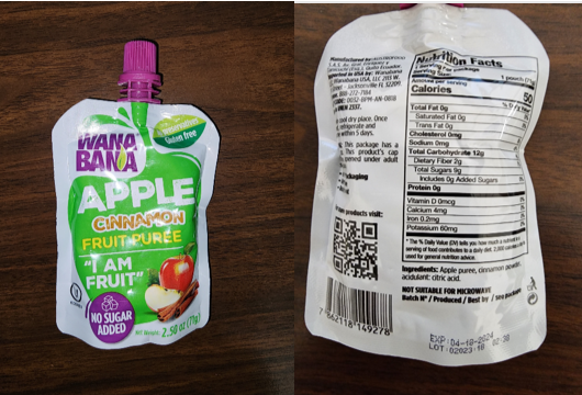 Image of a WanaBana apple cinnamon puree fruit pouch