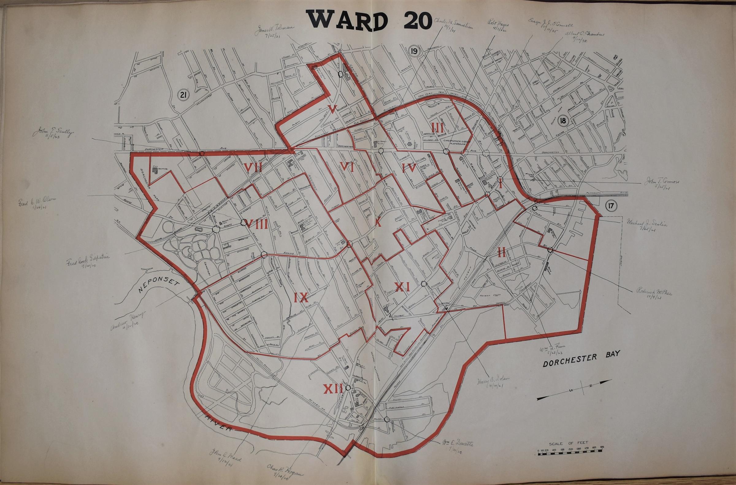 Map showing the boundaries of ward 20 as they were in the year 1921.