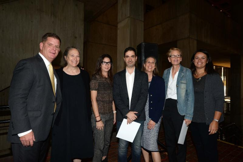 Image for from left to right: mayor walsh, marilyn arsem, michelle fornabai, dariel suarez, julie burros, mary jane doherty, councilor at large annissa essaibi george 