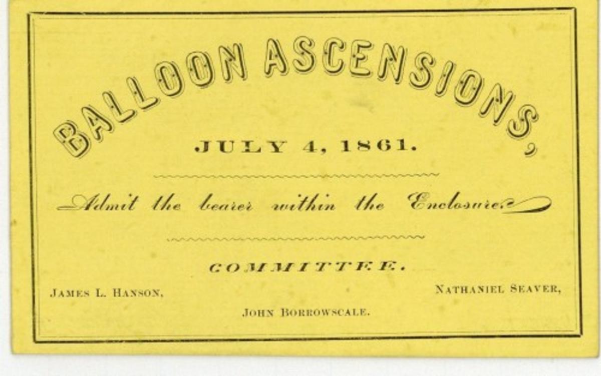 July 4 Balloon Ascension ticket, 1861, City Council Committee on Celebrations, Collection 0140.013, Boston City Archives, Boston
