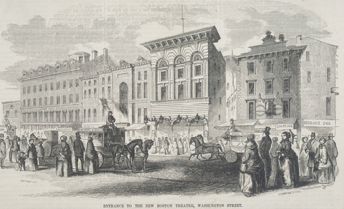 The Boston Theater in 1855 shortly after it opened. Ballou’ s Pictorial July 21 1855