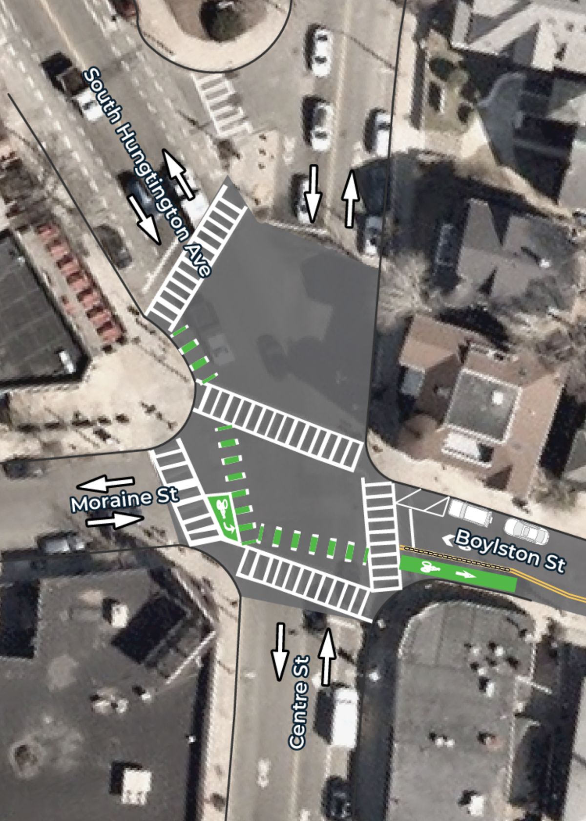 Detail of striping plans for Boylston/Centre