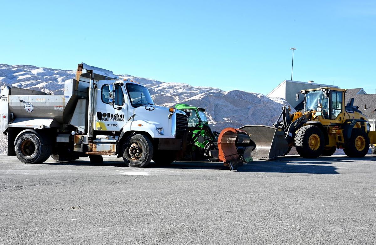 Public Works vehicles at the Mayor Wu's press conference.