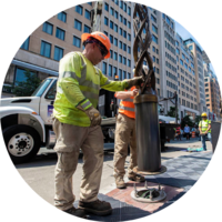 City employees erecting Memorial Markers at the Finish Line