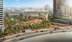 Image for an aerial rendering of the city hall plaza renovation
